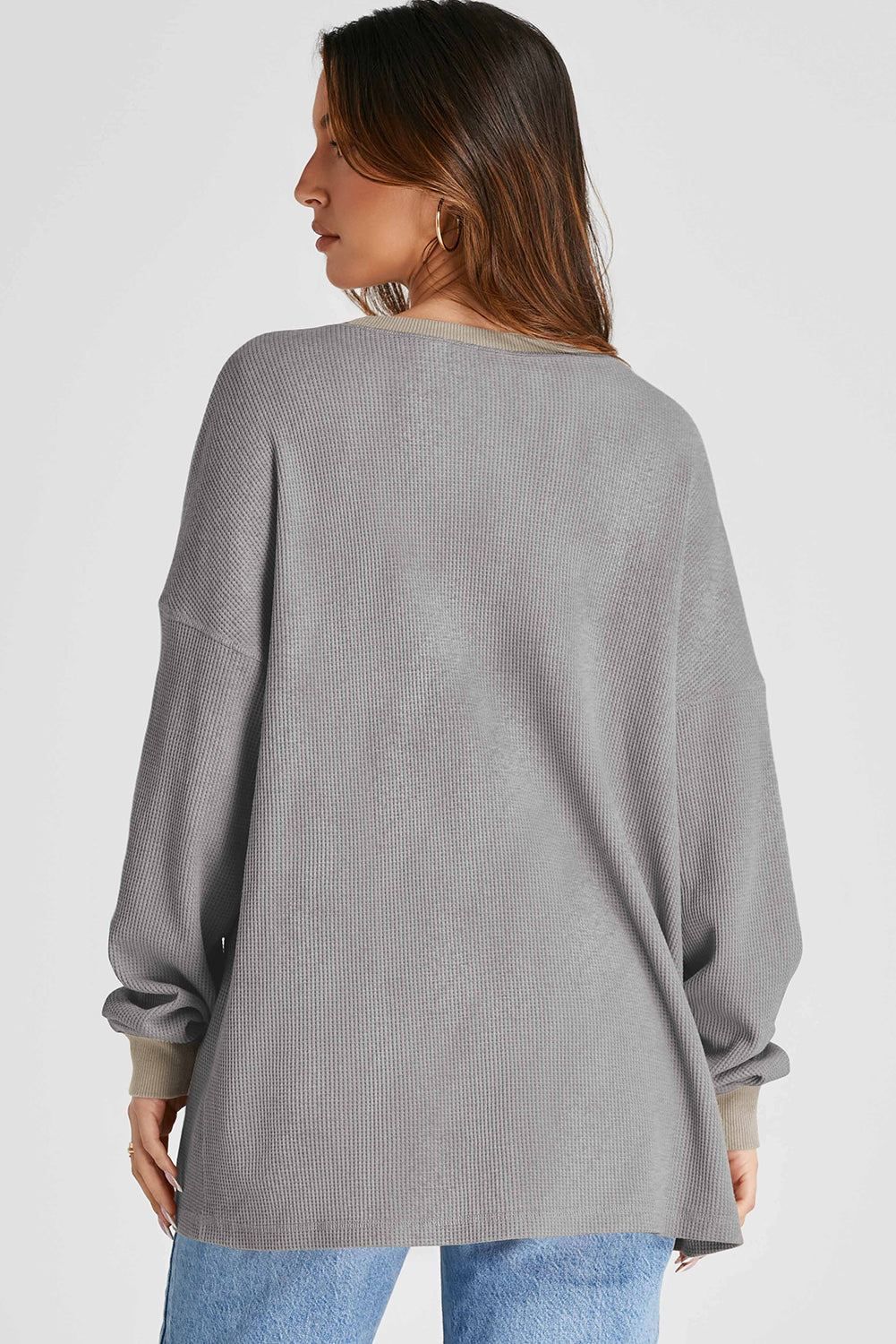 Waffle-Knit Long Sleeve Sweatshirt