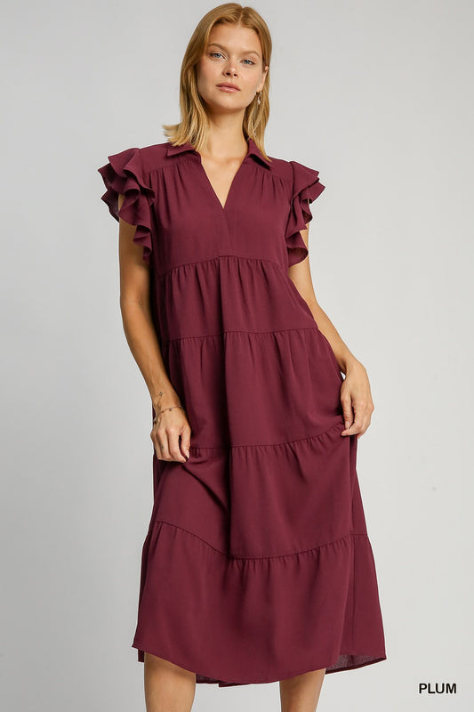 Plum Collared Mid Dress