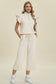 Double Take Full Size Texture Ruffle Short Sleeve Top and Wide Leg Pants Set